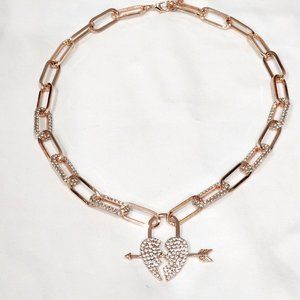 Austrian crystal paperclip heart necklace on Rose Goldtone 20-22 inch adjustable